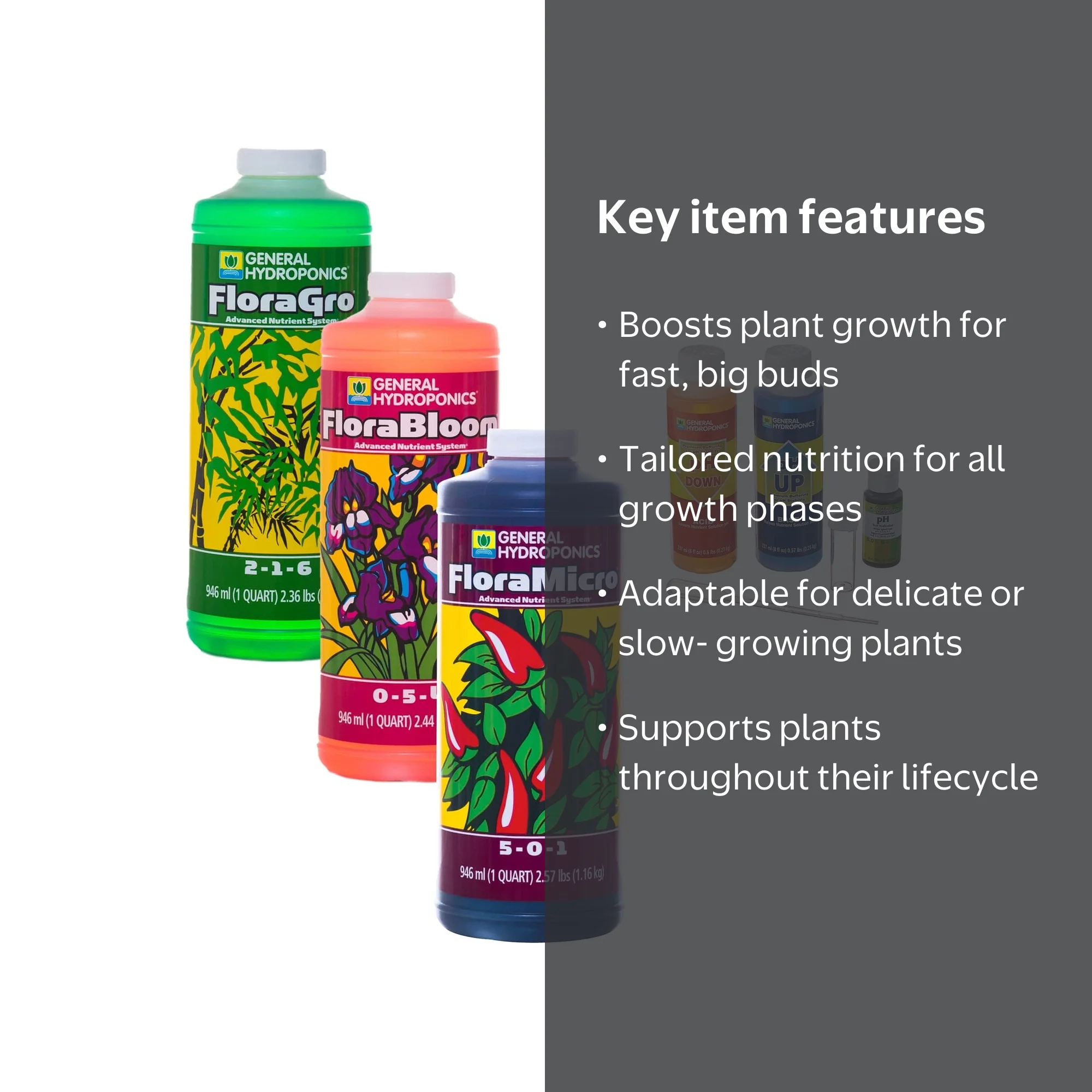 General Hydroponics 植物成長調整剤セット General Hydroponics Flora Series Fertilizer Bundle, with