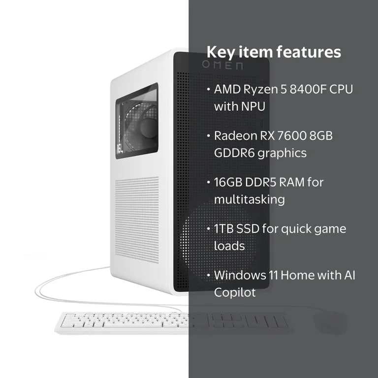 OMEN 16L Gaming Desktop PC AMD Ryzen 5 16GB RAM 1TB SSD RX 7600