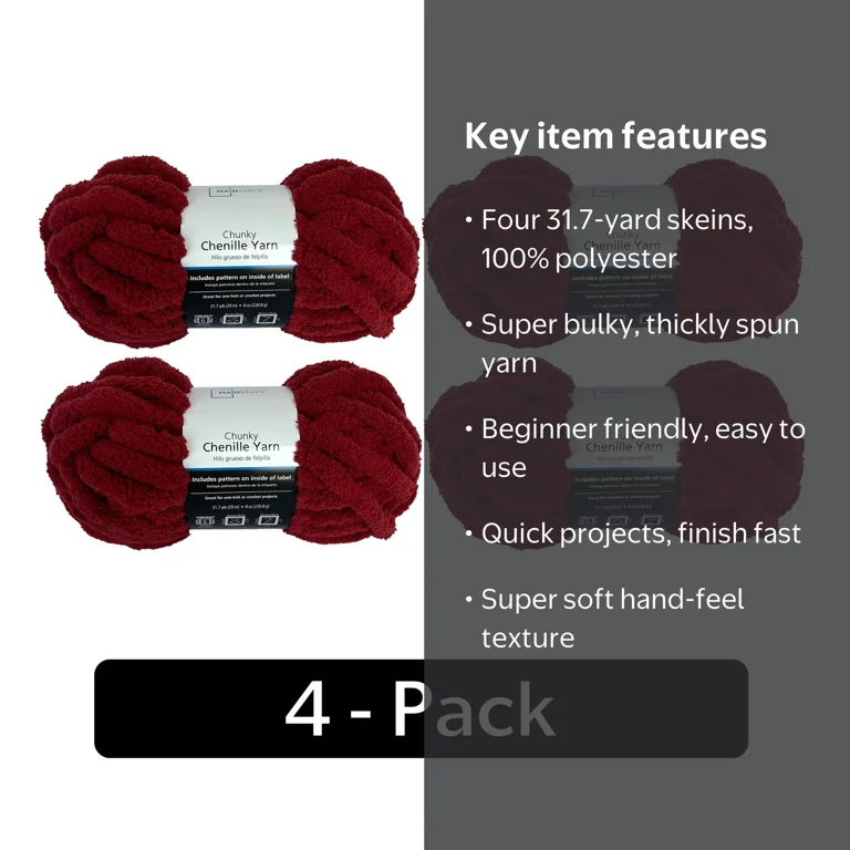 りーやん Mainstays Chunky Chenille Yarn, 31.7 yd, Rust, 100% Polyester