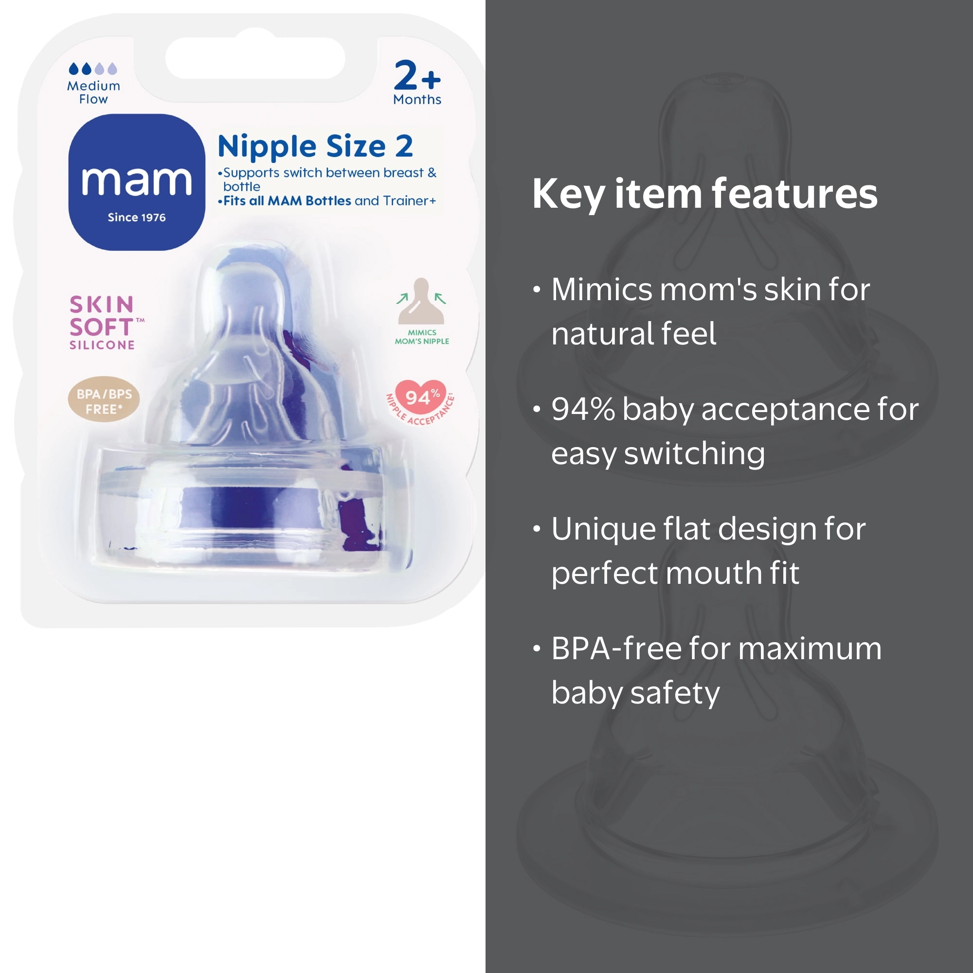 MAM, Baby Bottle Nipple, Medium Flow, 2 Pack, 2+ Months - Walmart.com