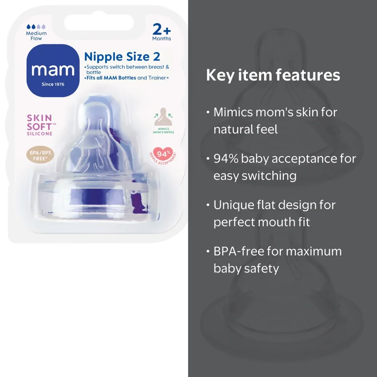 mam MAM, Baby Bottle Nipple, Medium Flow, 2 Pack, 2+ Months - Walmart.com