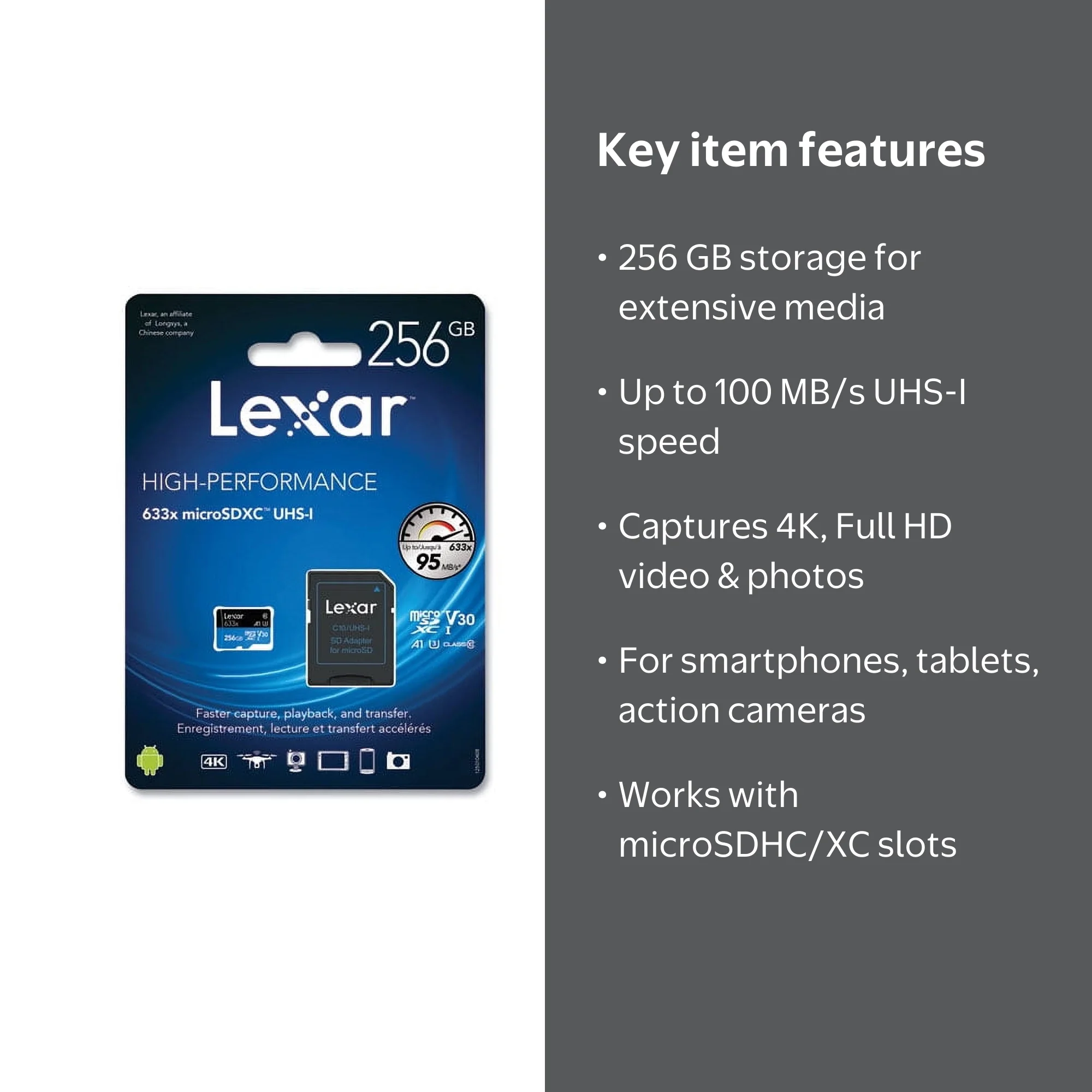 Lexar LSDMI256BBNL633A High-Performance BLUE Series 633x microSDXC