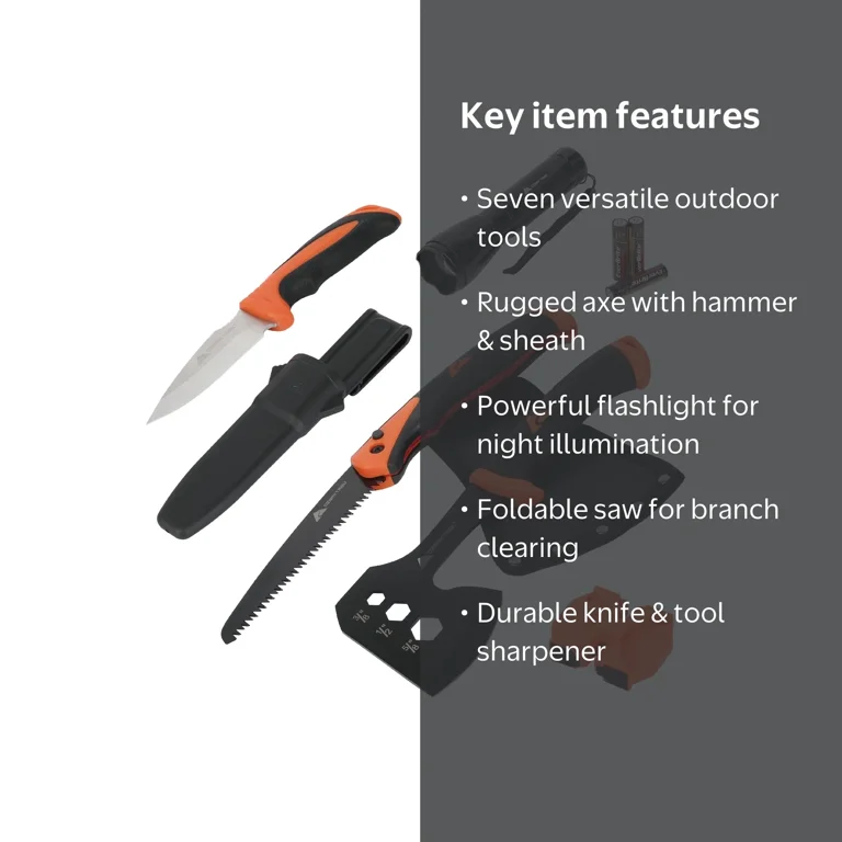 Ozark Trail Camping Tool Set with Hammer, Axe, Flashlight, Knives