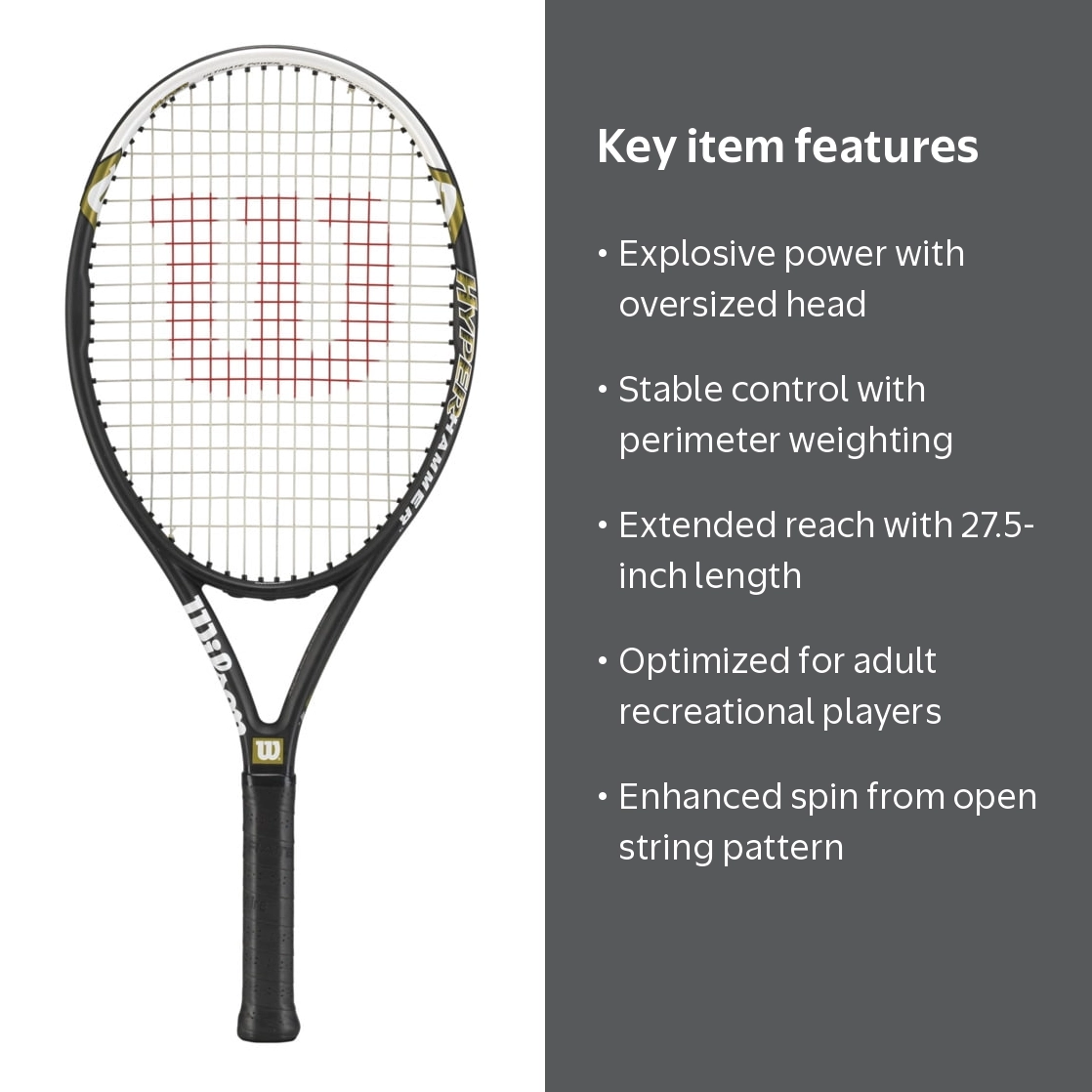 Wilson Hyper Hammer 5.3 Adult Recreational Tennis Racket - Black