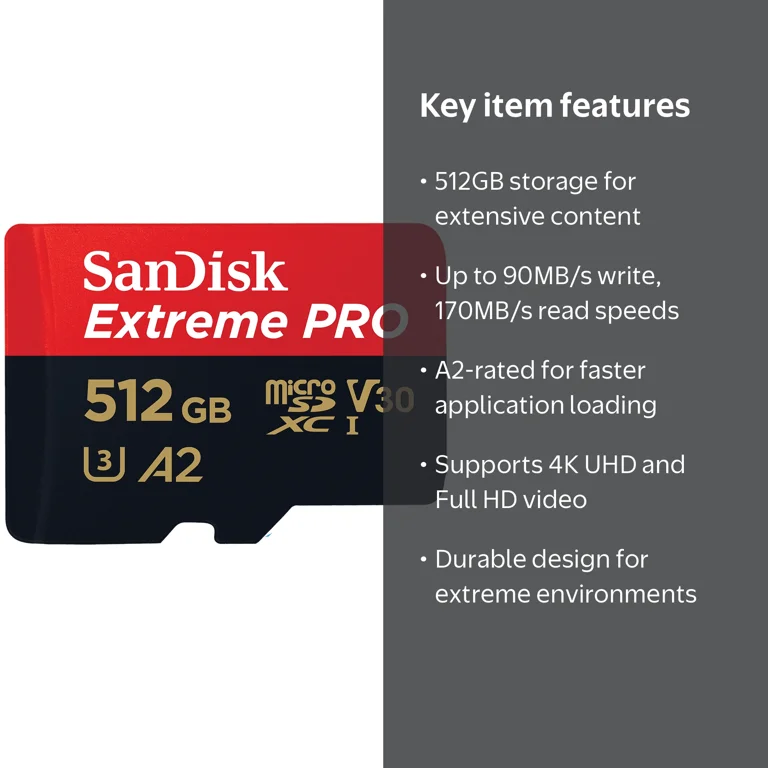 SanDisk, microSDXC Memory Card, SDSQXCD-512G-GN6MA, 512GB