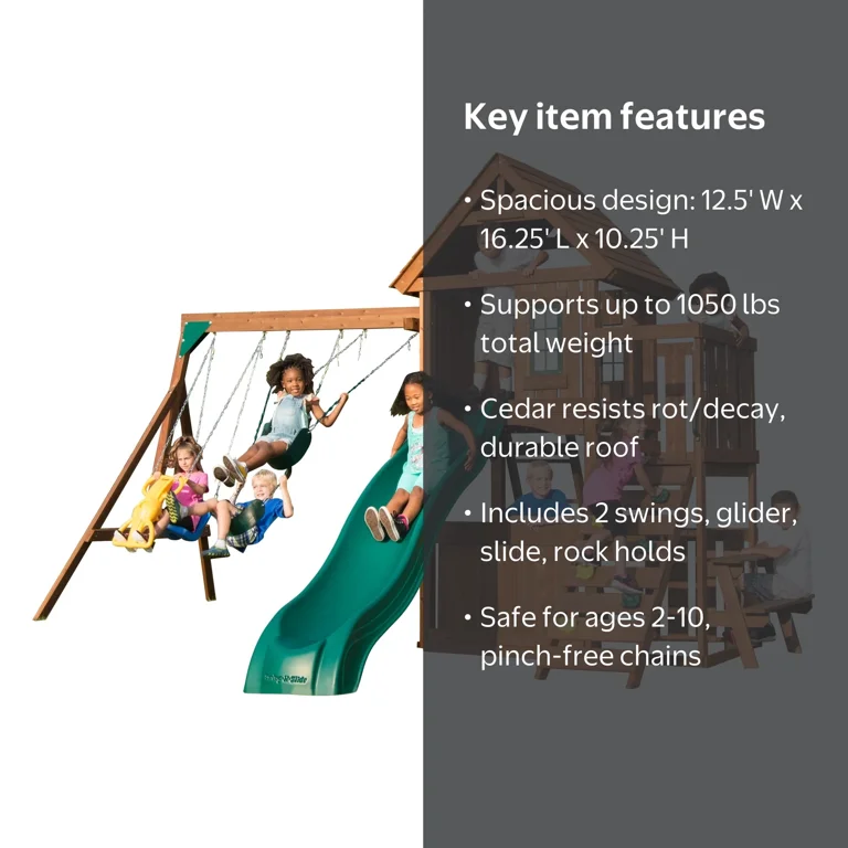 Swing-N-Slide Tioga Fort: Wooden Outdoor Playset, Backyard