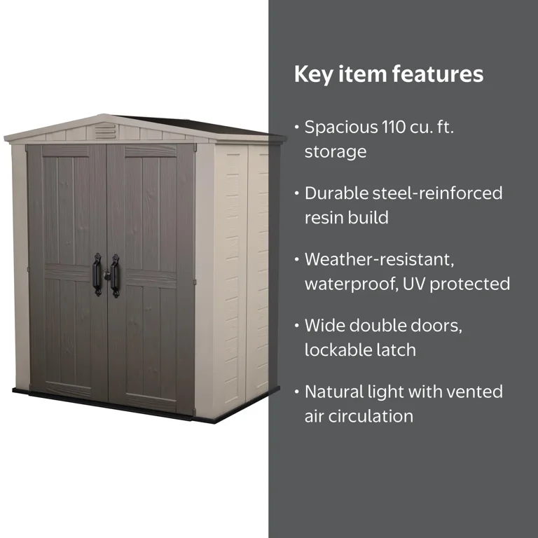 Keter Factor 6x3 ft Resin Outdoor Storage Shed, Durable, Heavy