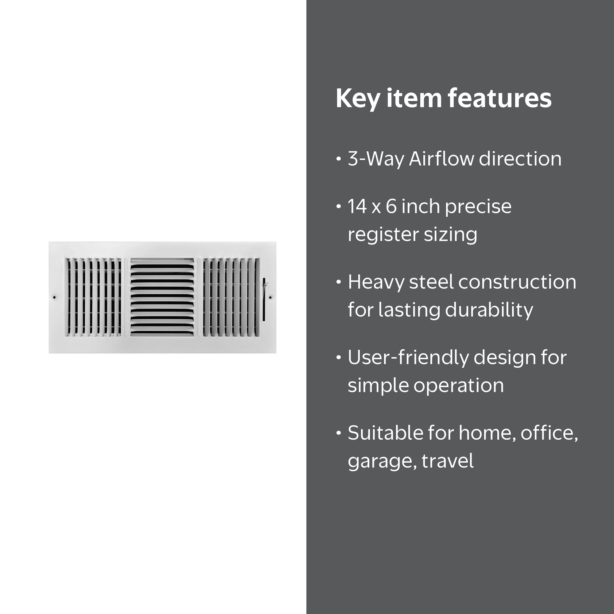 TA Industries 14x6 in. 3-Way Powder Coat Steel Wall/Ceiling