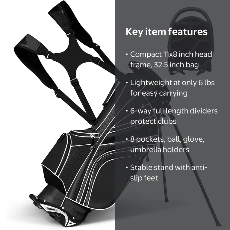 Costway, Golf Stand Cart Bag, 6 Way Divider, Water Resistant Black