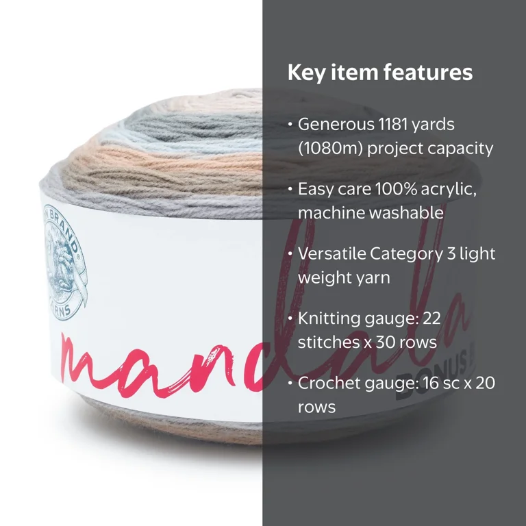 Lion Brand Yarn, Yarn, Mandala Bonus Bundle Chewy 125-262E, Light