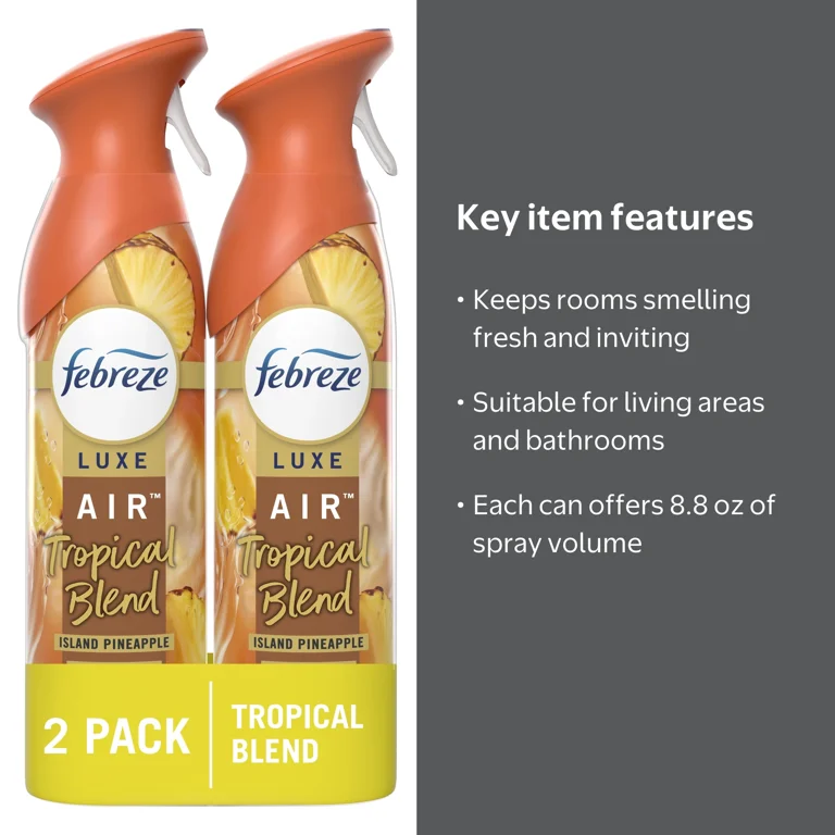 Febreze Odor-Fighting Room Spray, Tropical Blend Scent, 8.8 oz, 2 Count