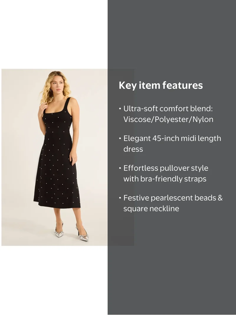 Free Assembly Women's and Women's Plus Beaded Sweater Dress, Sizes XS-4X