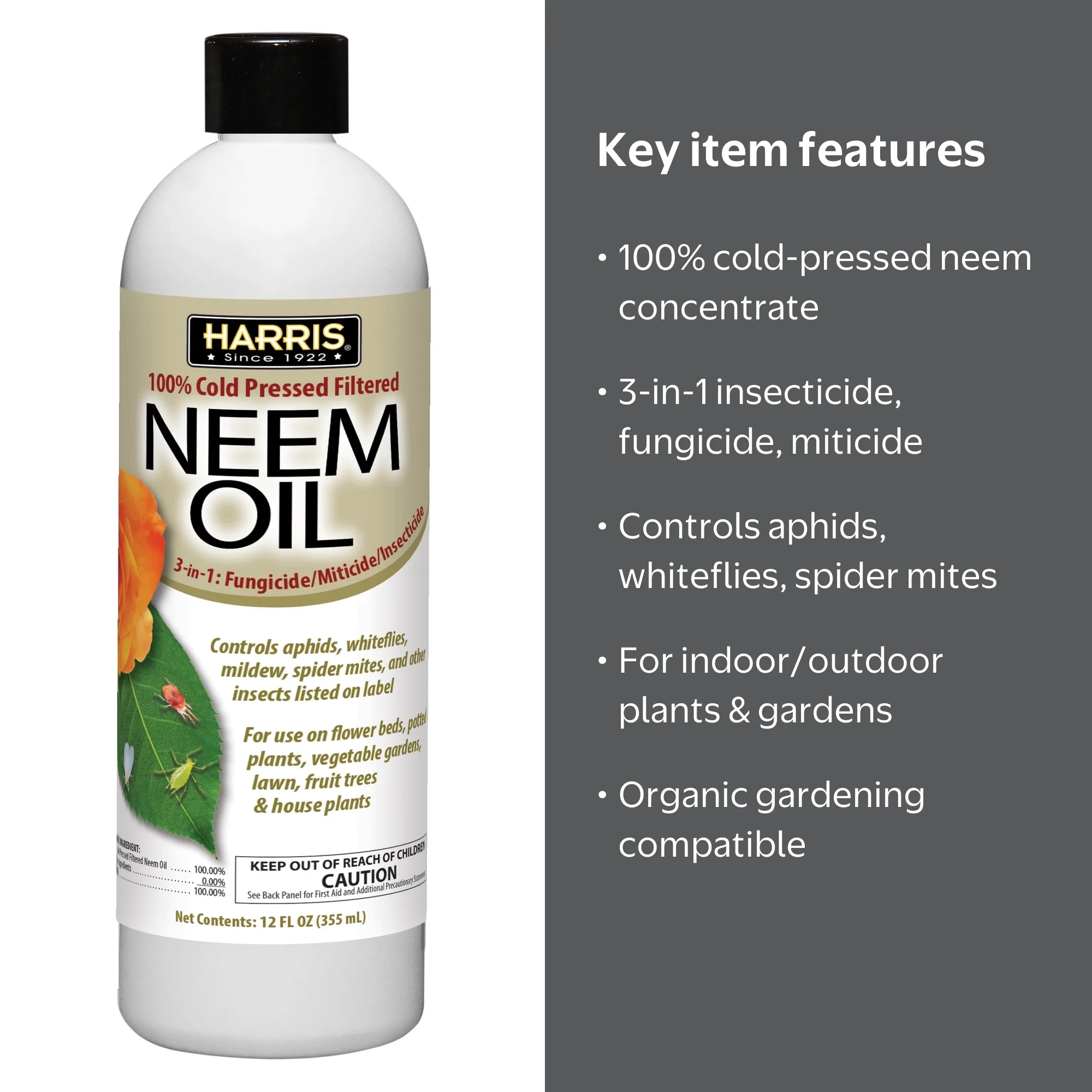 Harris 100% Cold Pressed Neem Oil, Insecticide/Miticide/Fungicide