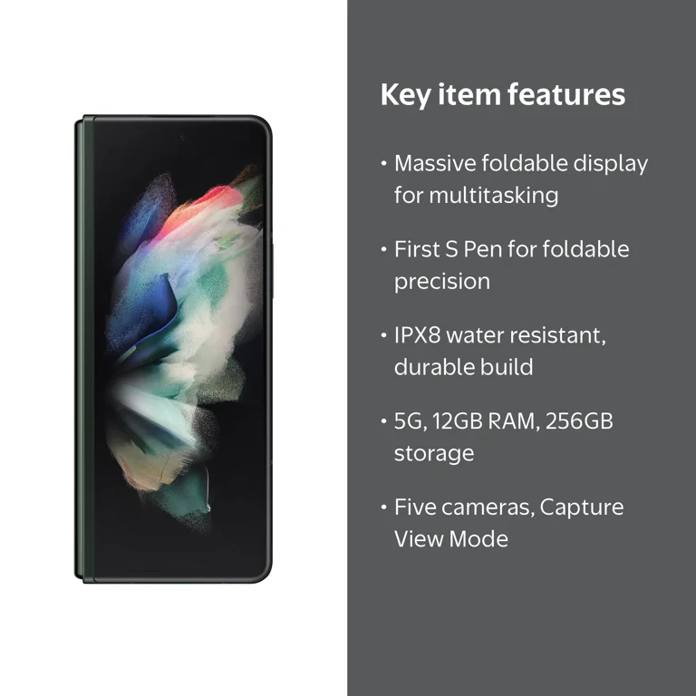 Samsung Galaxy Z Fold3 5G Smartphone, 12GB RAM, 256GB, Green Samsung Galaxy Z Fold3 5G Smartphone, 12GB RAM, 256GB, Green