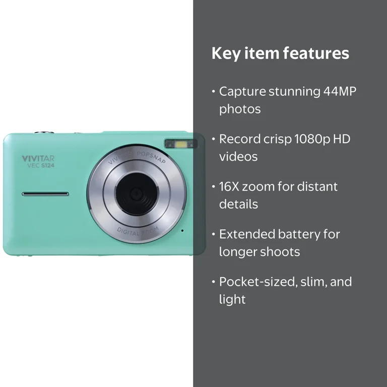 Vivitar, Popsnap Compact Digital Camera, Mint, 16X Zoom - Walmart.com