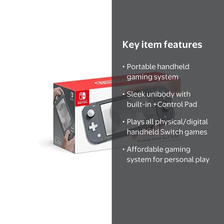 Nintendo, Switch Lite Handheld Video Games, Gray, Unibody Design