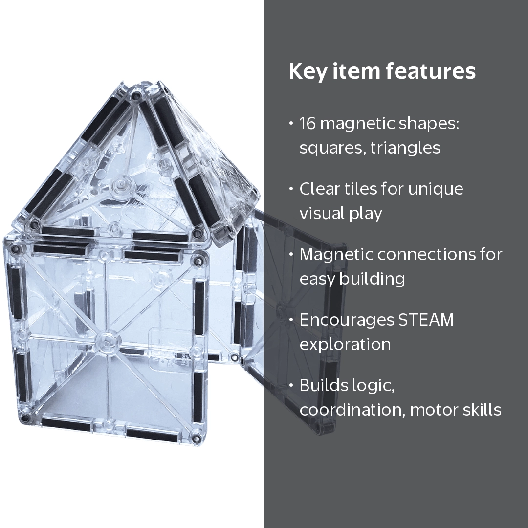 MAGNA-TILES, Ice, 16-Piece Set, Clear Magnetic Building Tiles