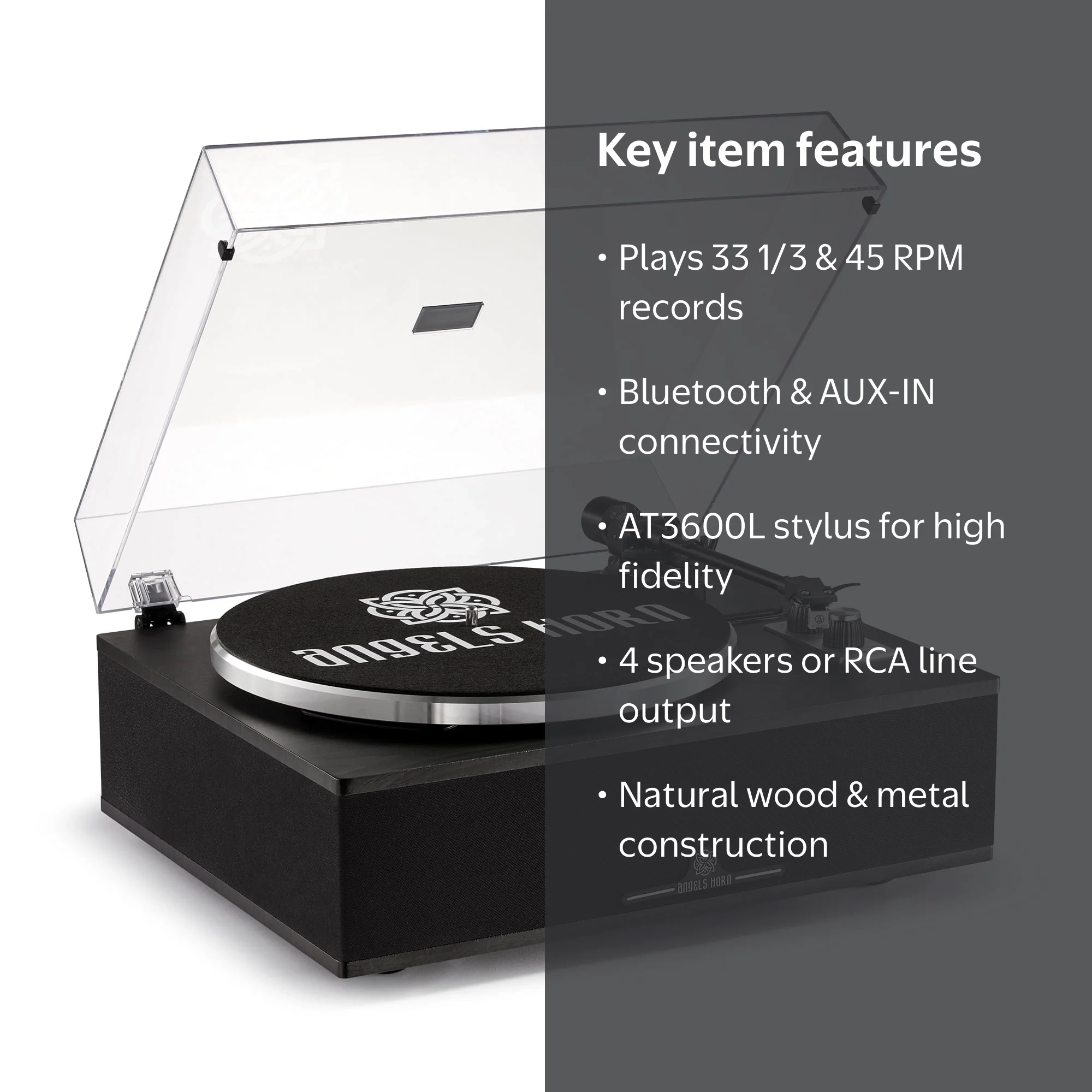 ANGELS HORN H019 Bluetooth Turntable with Built-in Speakers