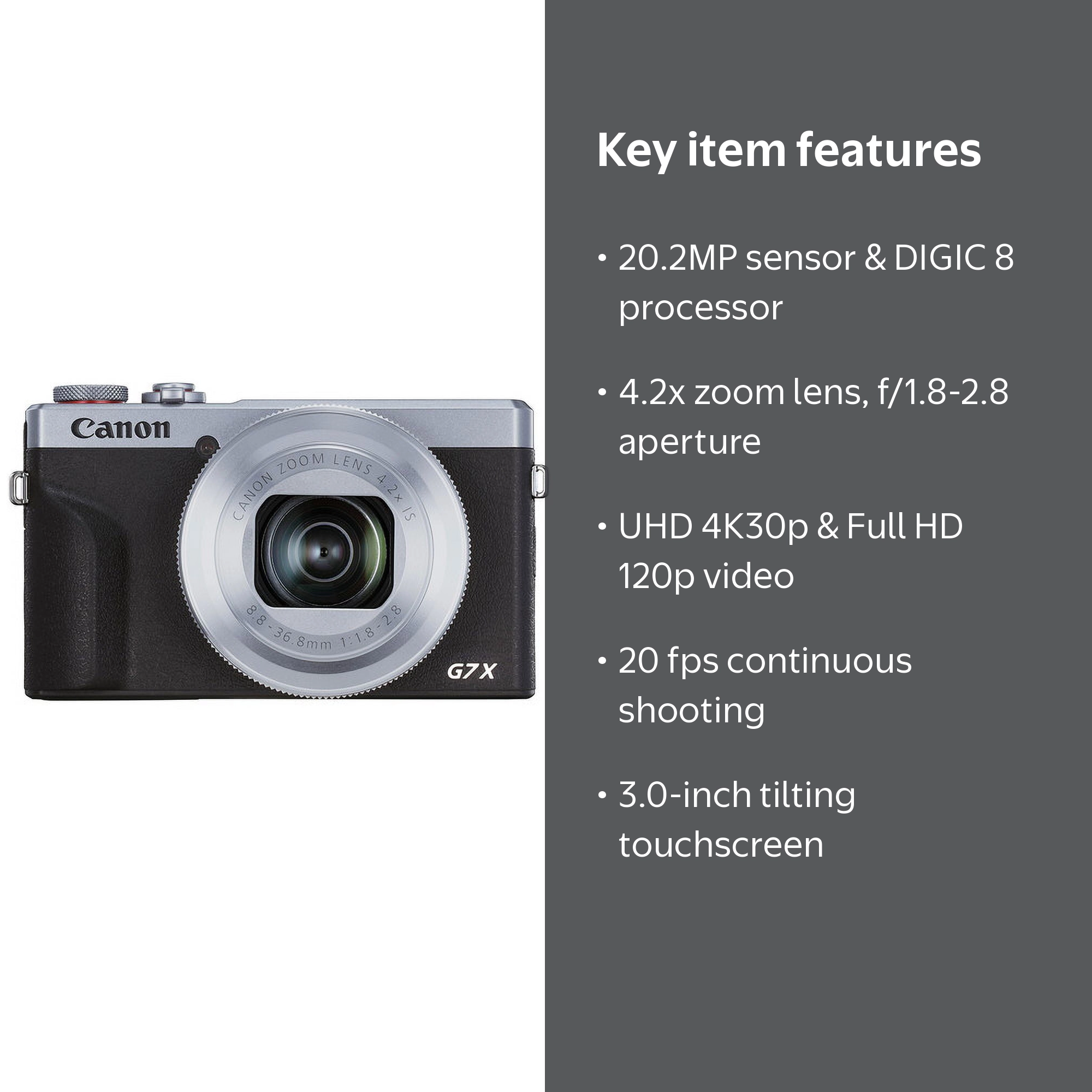 Canon PowerShot G7 X Mark III Digital Camera (Silver) with 4.2x