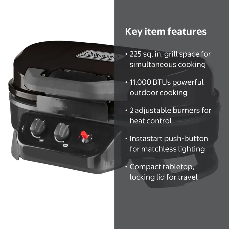 Coleman, Tabletop 2 Burner Propane Gas Grill, Roadtrip 225, Black