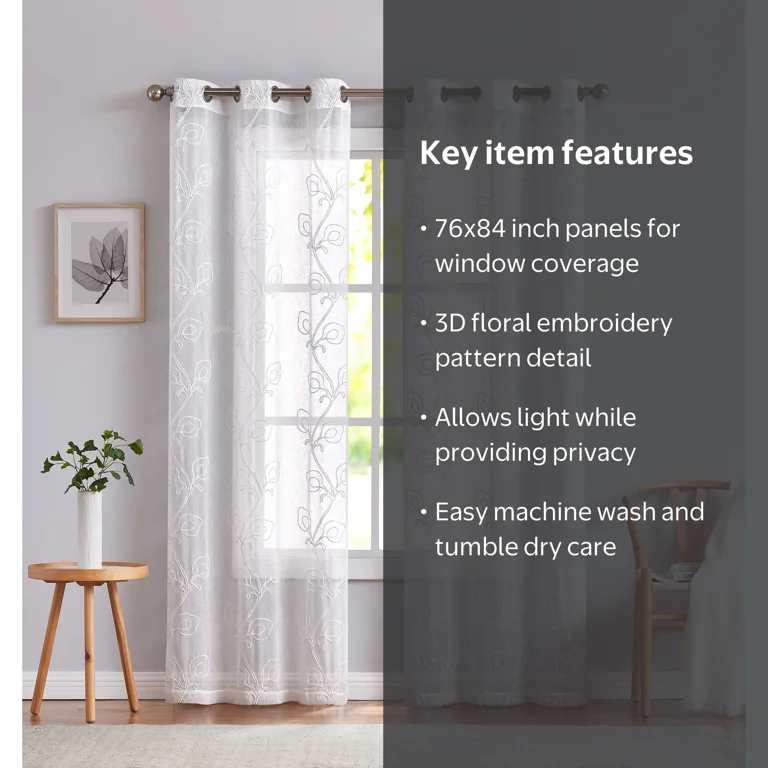 Dainty Home Stella 3D Floral Chenille Embroidered Solid Sheer 76