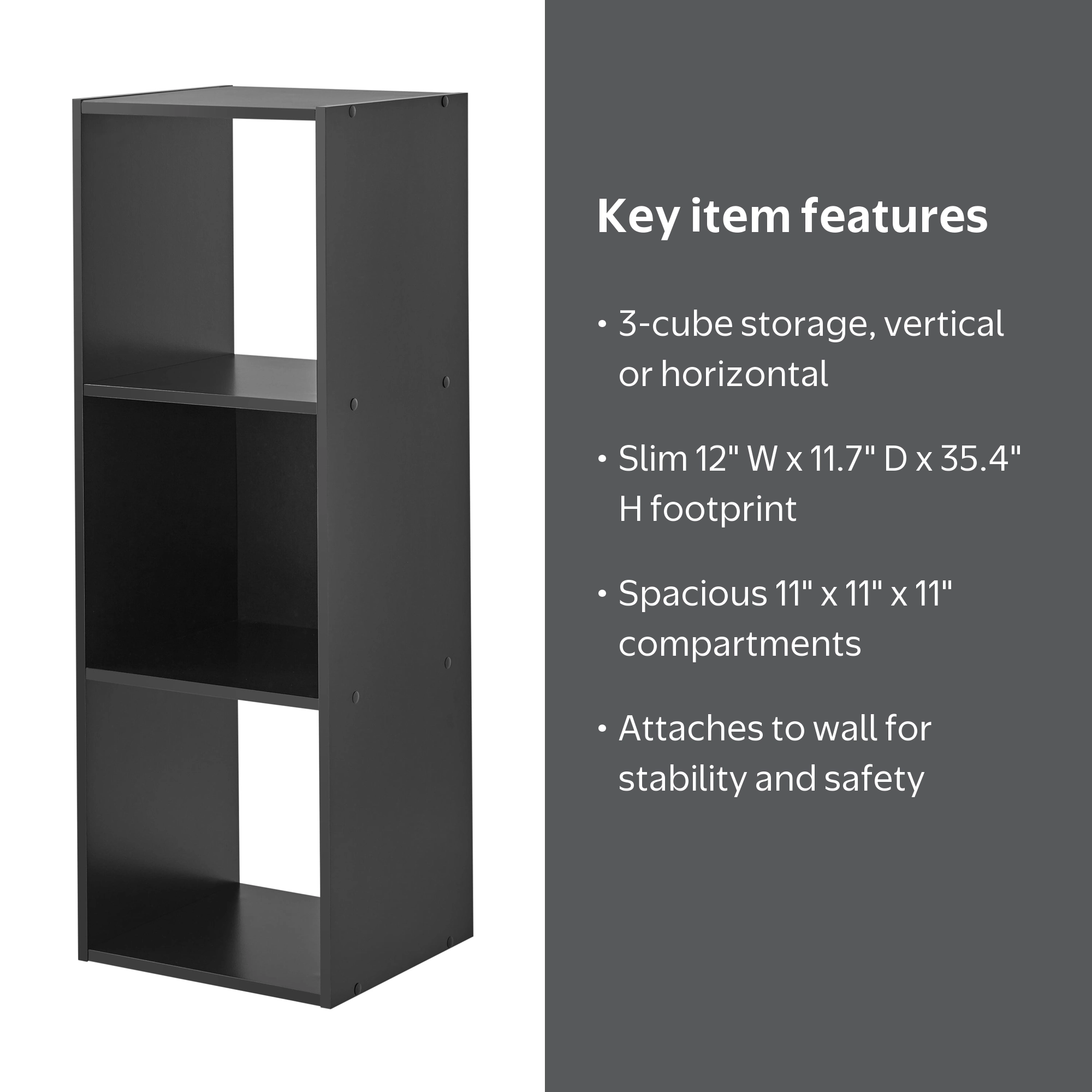 Mainstays 3 Cube Storage Organizer, Black, 3 Compartments