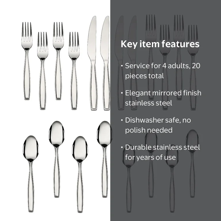 Mainstays Silver 20-Piece Stainless Steel Flatware Set for 4 with