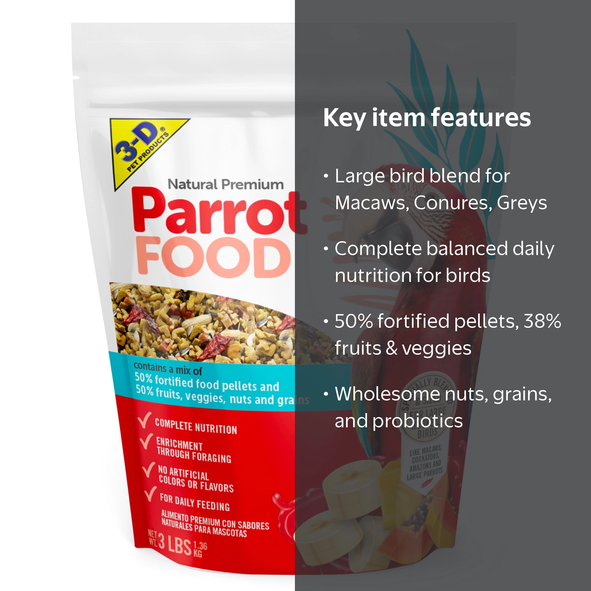 3-D Pet Products Natural Premium Parrot Food, with Fortified 3-D Pet Products Natural Premium Parrot Food, with Fortified