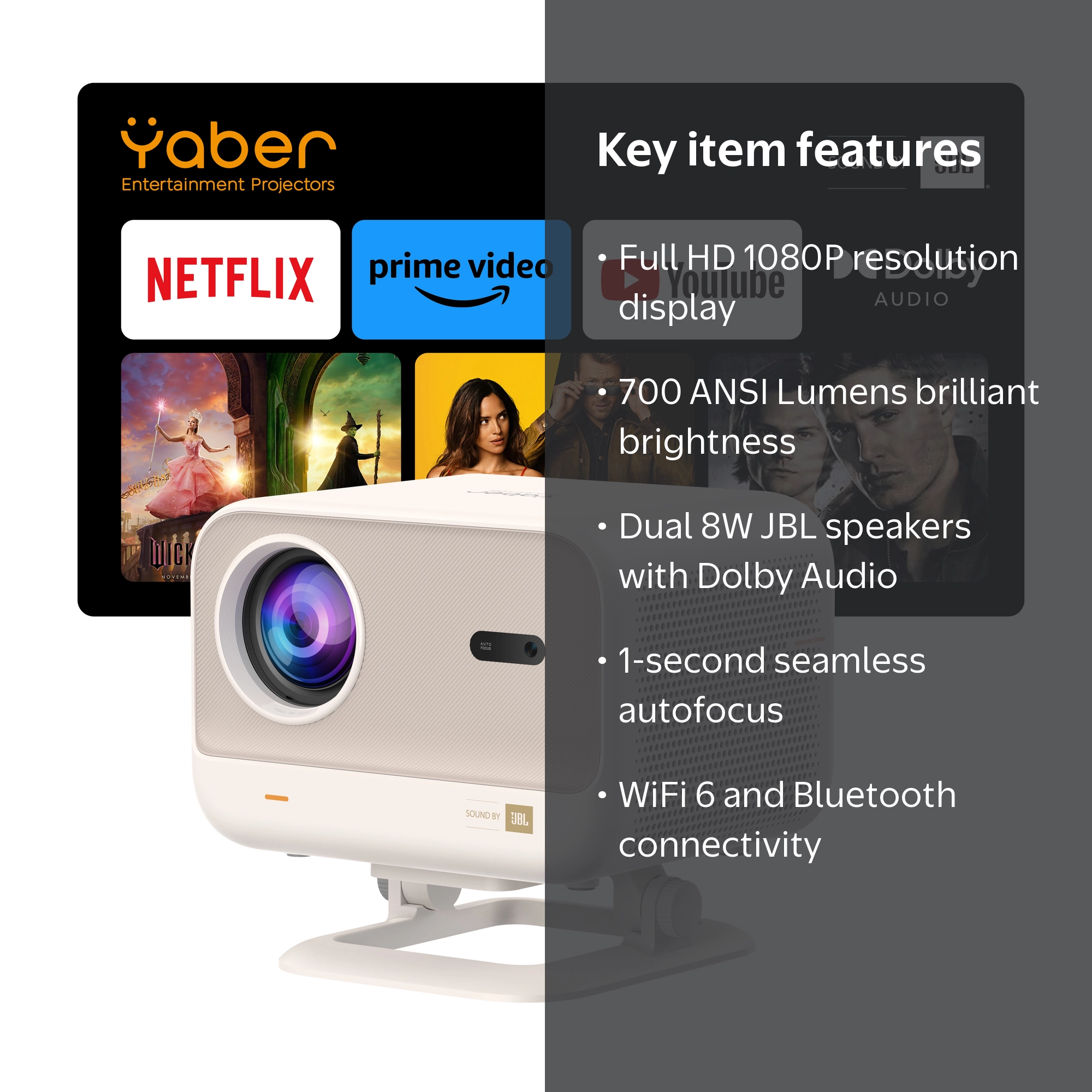 Yaber L2 Plus Projector, 1080P WiFi Bluetooth, 700 ANSI Lumens