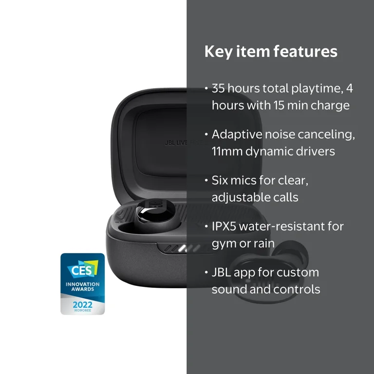 JBL, True Wireless Noise Cancelling Earbuds, Live Free 2, Black