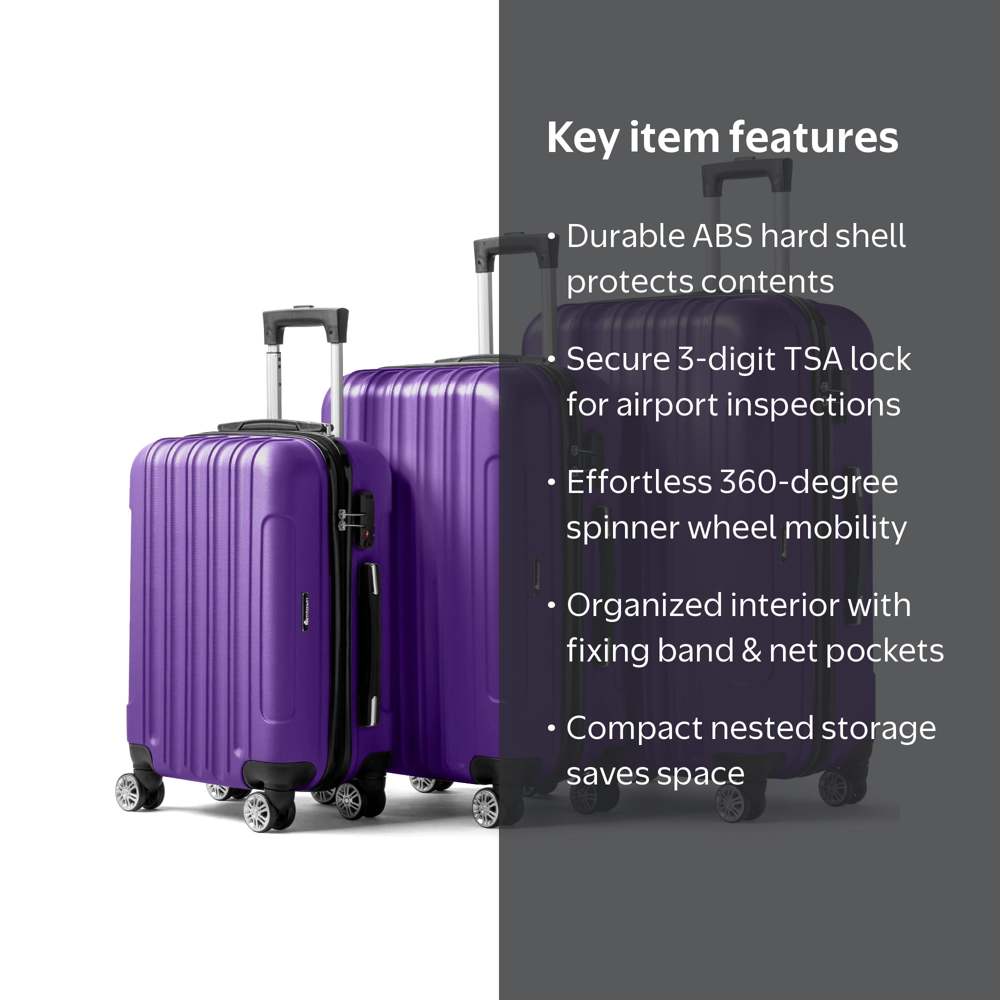 UBesGoo 3PCS Hardshell Luggage Set, Checked & Carry-On, ABS