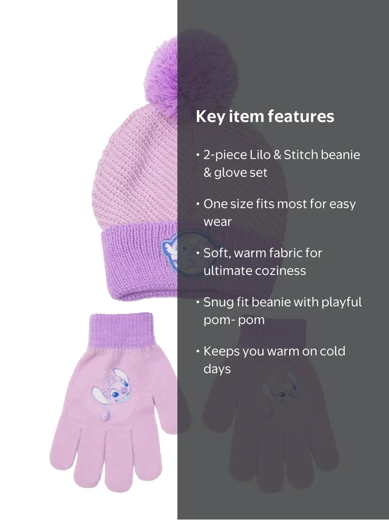 Lilo and Stitch Girl's Beanie Hat and Glove Set - Walmart.com