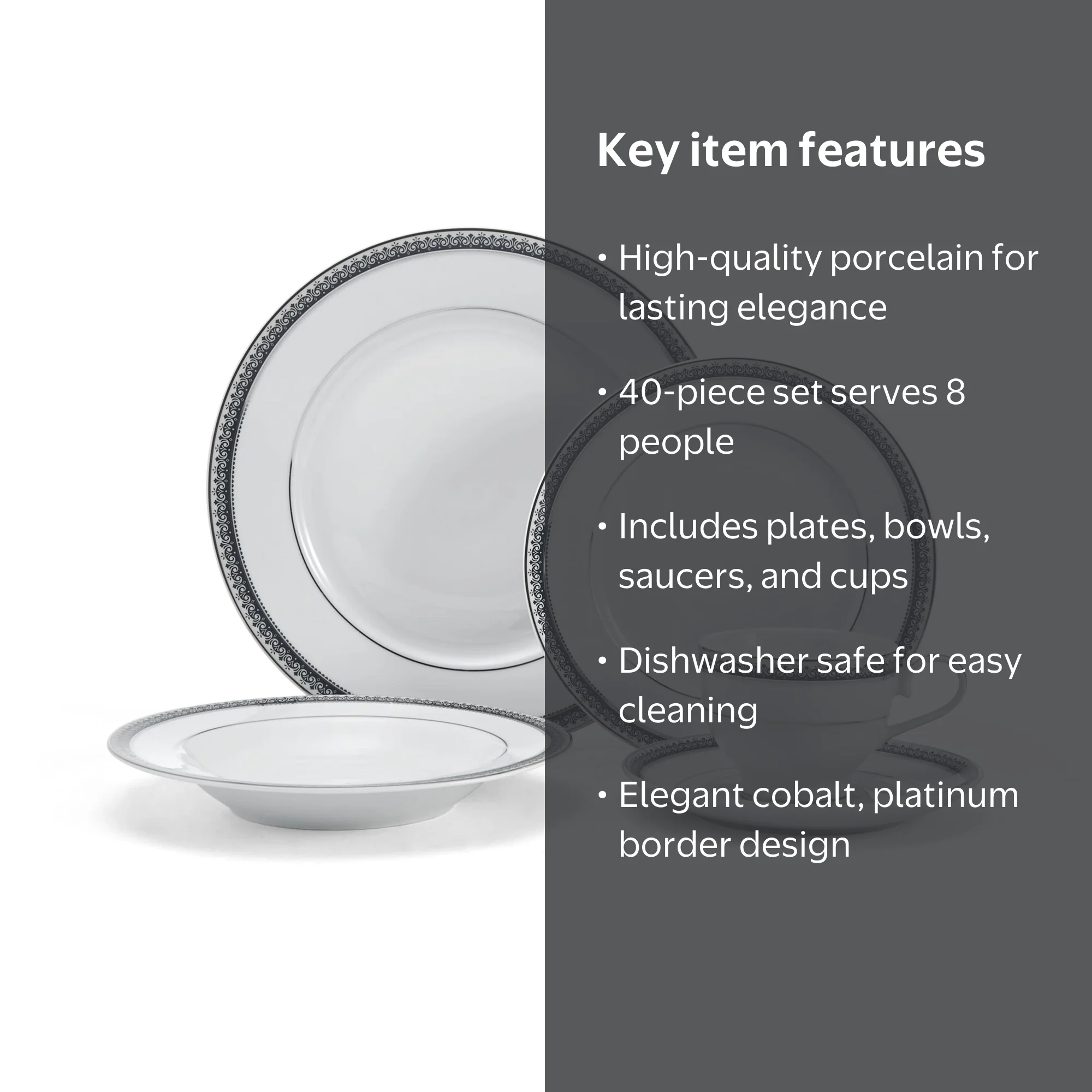 Mikasa Platinum Crown Cobalt Dinner Dishes Place Settings, 40