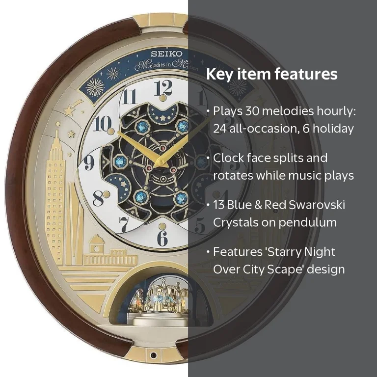 【動作確認済】SEIKO クォーツクロック Melodia メロディア 置時計 Seiko Quiet Wall Light Melodies in Motion Clock 2019 with 13 Blue