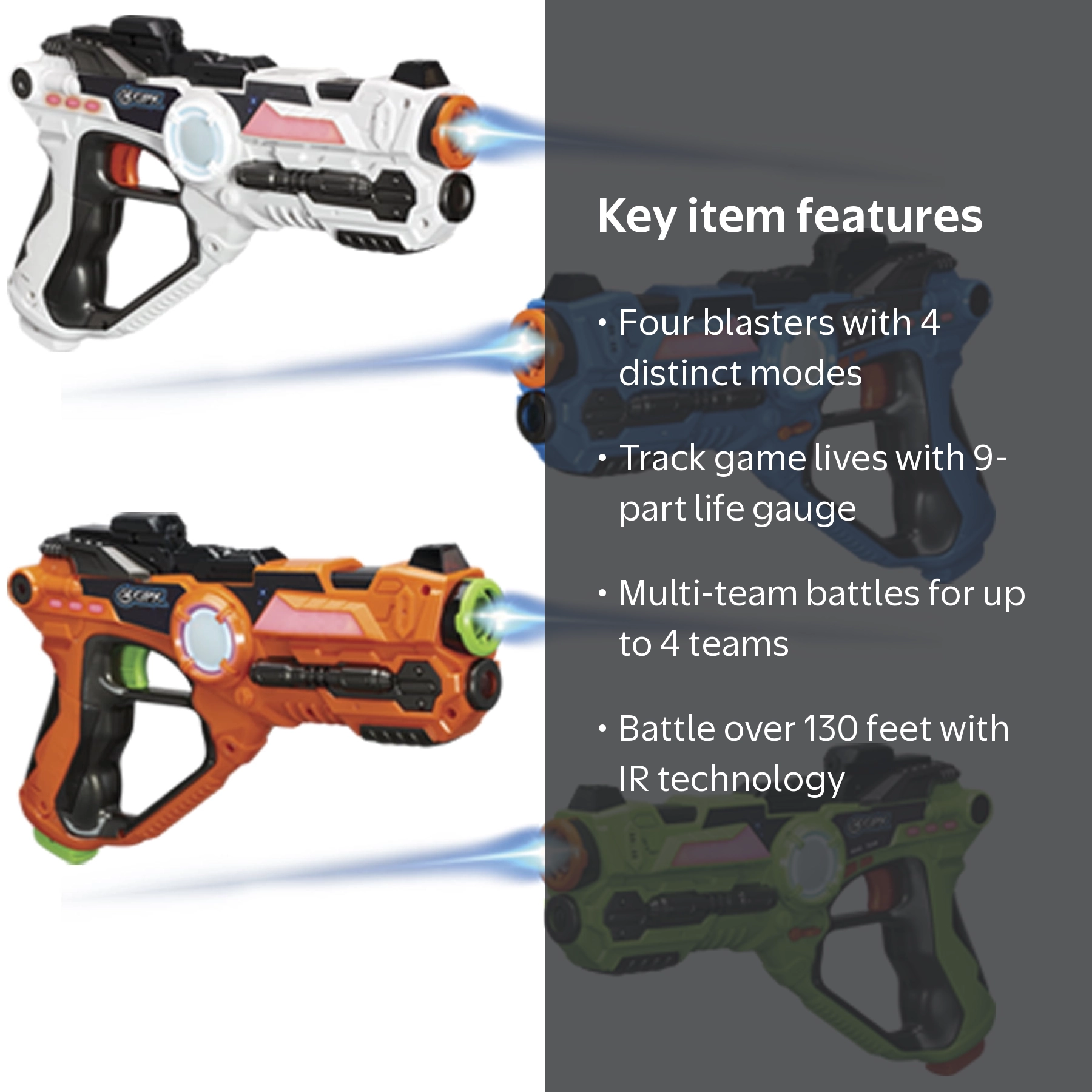 GPX Laser Tag Blaster Set - 4-Player Game - Up to 130 Range