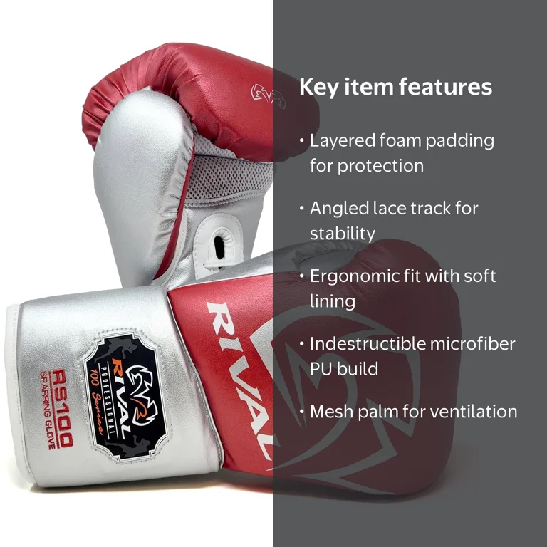 RIVAL Boxing RS100 Pro Lace-Up Sparring Gloves - 14 oz. - Red
