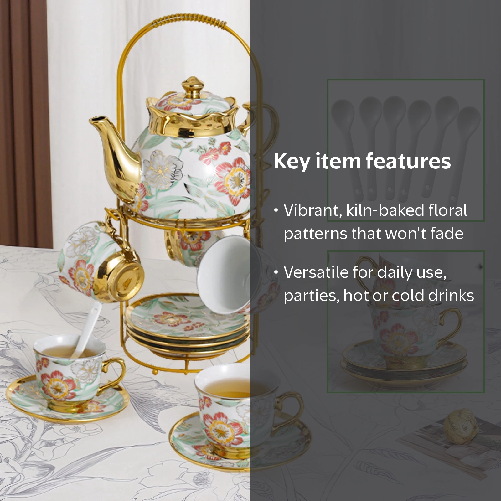 AJONALAA 20 Pcs Tea Set,European Ceramics Tea Cup Set for Adult