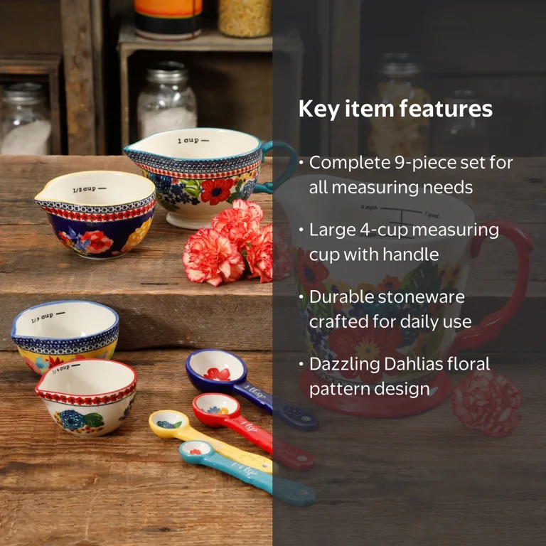 The Pioneer Woman Dazzling Dahlias 9-Piece Stoneware Measuring Set