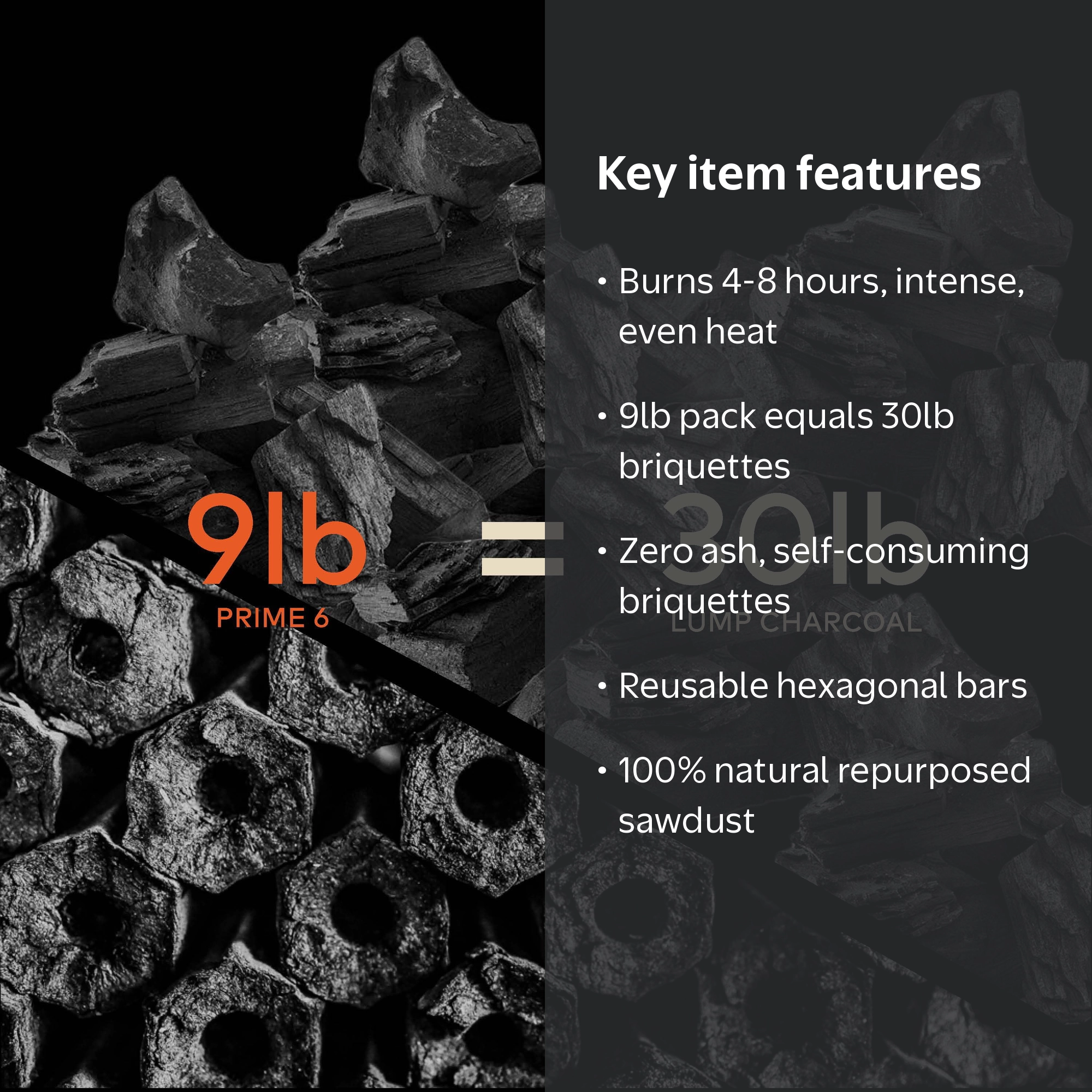 Original 9lb Hexagonal Pack - Prime 6 Premium Charcoal Briquettes