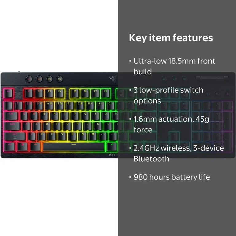 Razer, Low-profile Wireless Mechanical Gaming Keyboard, V4, Black