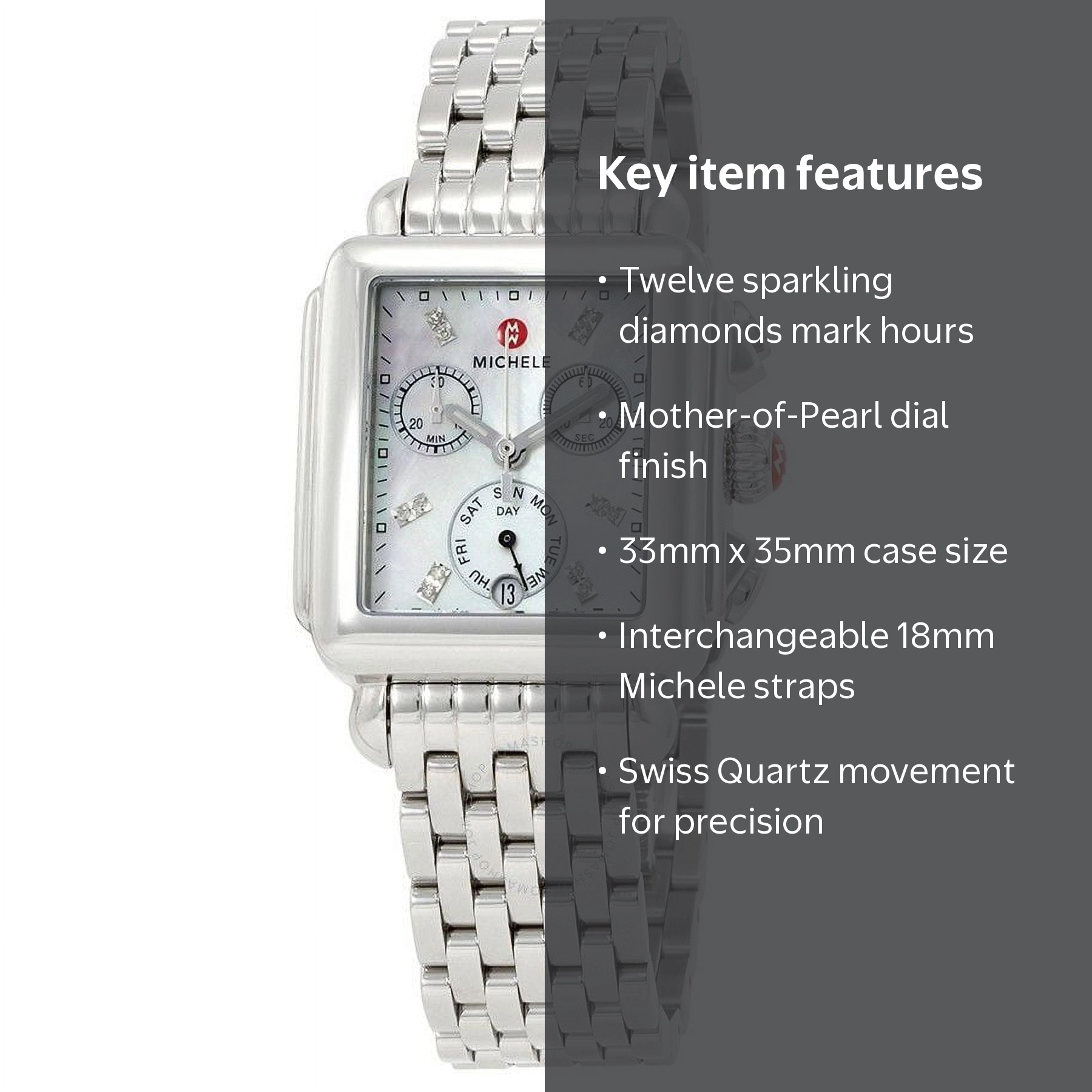 Michele Deco Day Diamond Ladies 33mm Watch MWW06P000014 - Walmart.com