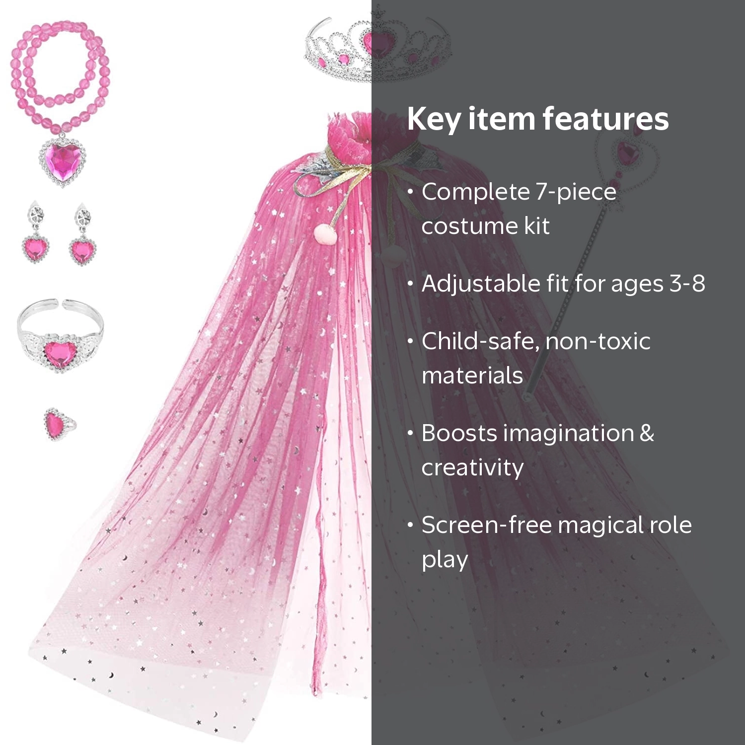Suorfoxs, Princess Dress Up Jewelry Set, Pink, 12.6