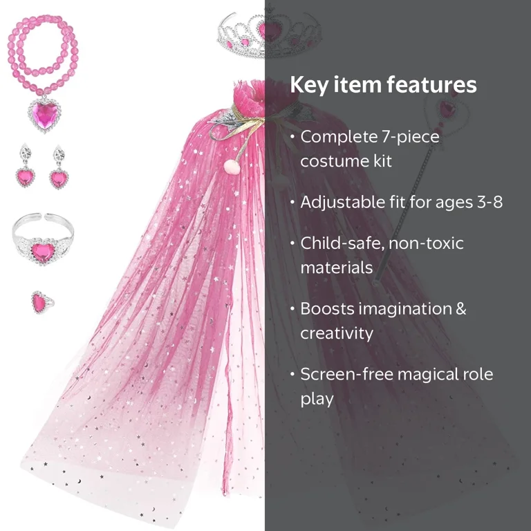 レア Jewelry Ribbon Princess Dress 3点セット Suorfoxs, Princess Dress Up Jewelry Set, Pink, 12.6