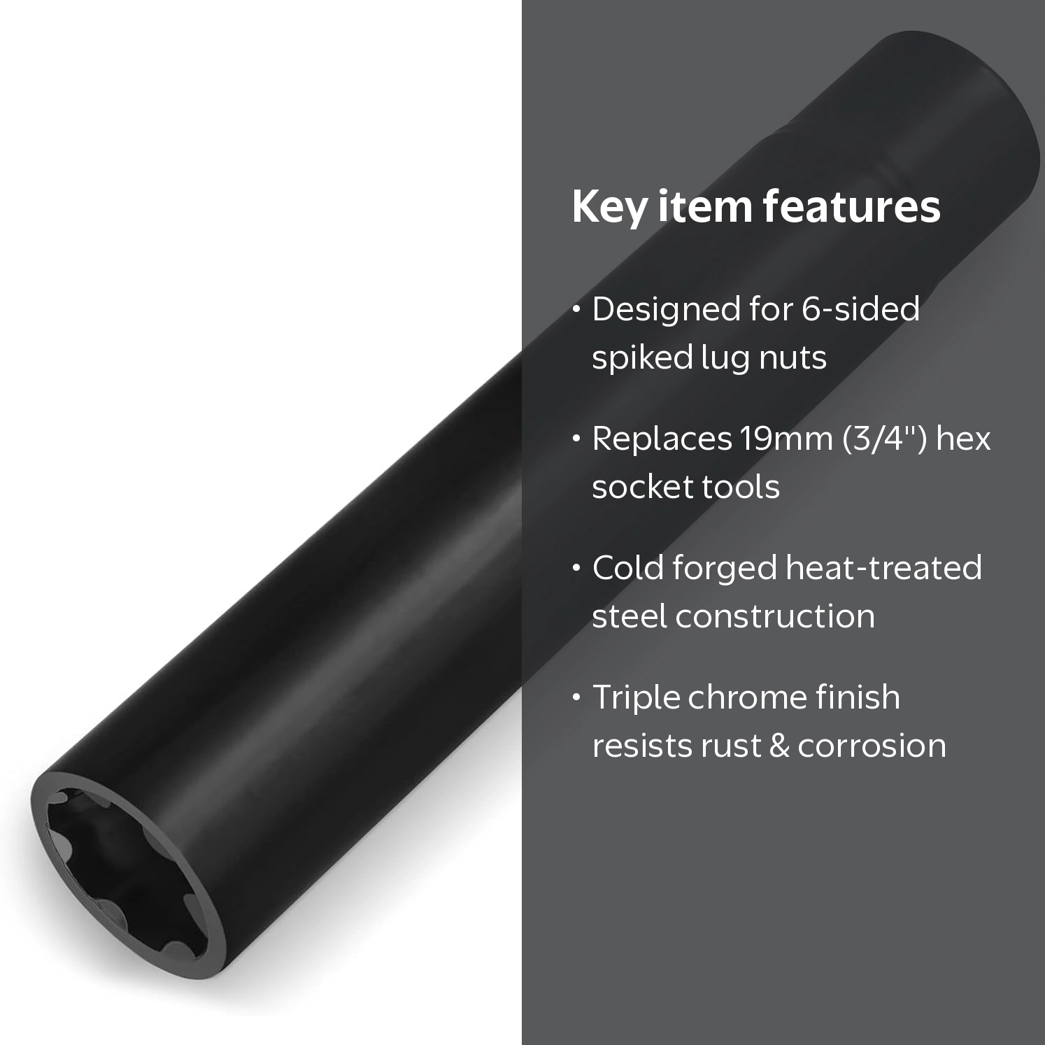 Solid 7 Spline Spiked Lug Nuts Key with 19mm Hex, Universal Spike