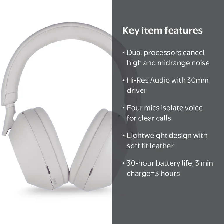 Sony, WH-1000XM5 Wireless Noise Canceling Headphones, Silver