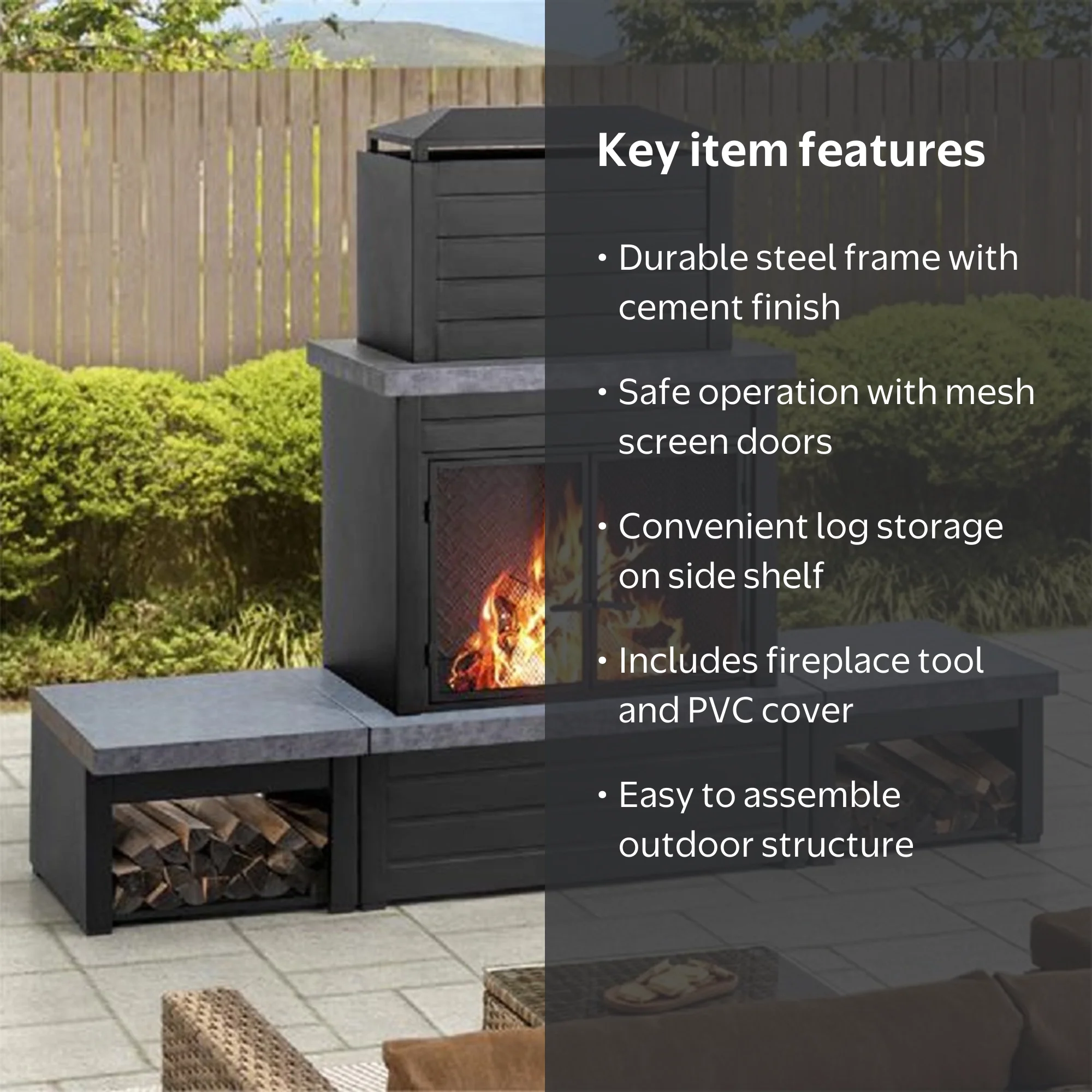 Sunjoy Wood Burning Fireplace ‚Äì Matte Black Outdoor Steel with