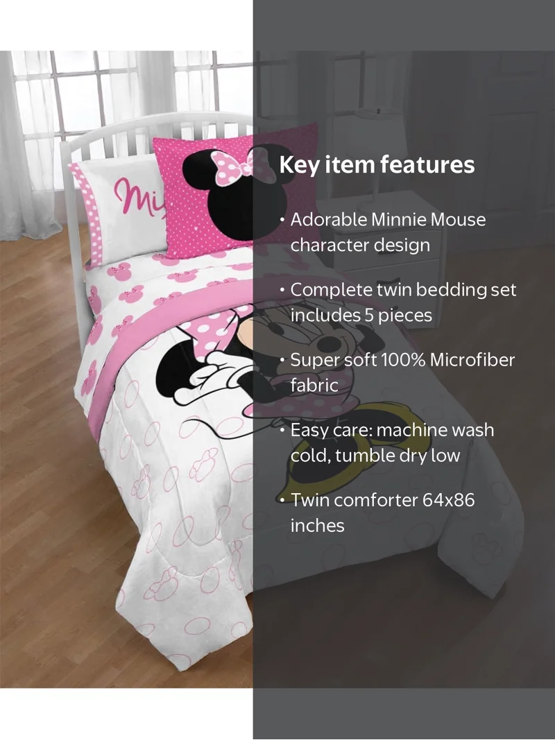 Jay Franco, Minnie Mouse XOXO Twin Bed in a Bag, Pink, Microfiber