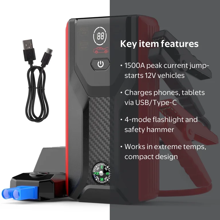 booster starter jump box Battery Jumper Starter Portable Jump for Car Battery 5000A bright 500 lumen LED flashlight with 7 light modes including SOS and emergency strobe Jump Starter, Battery Jumper Starter
