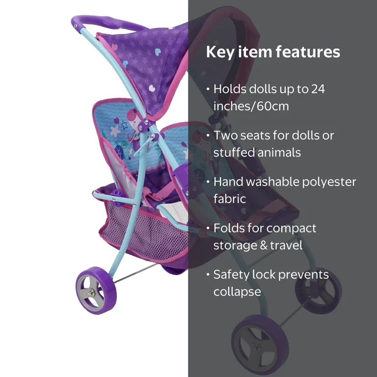 Candyou クジラ 鯨 キッズチェア ベロア ピンク グレー 509 Mermaid Twin Doll Stroller- Retractable Canopy, Storage
