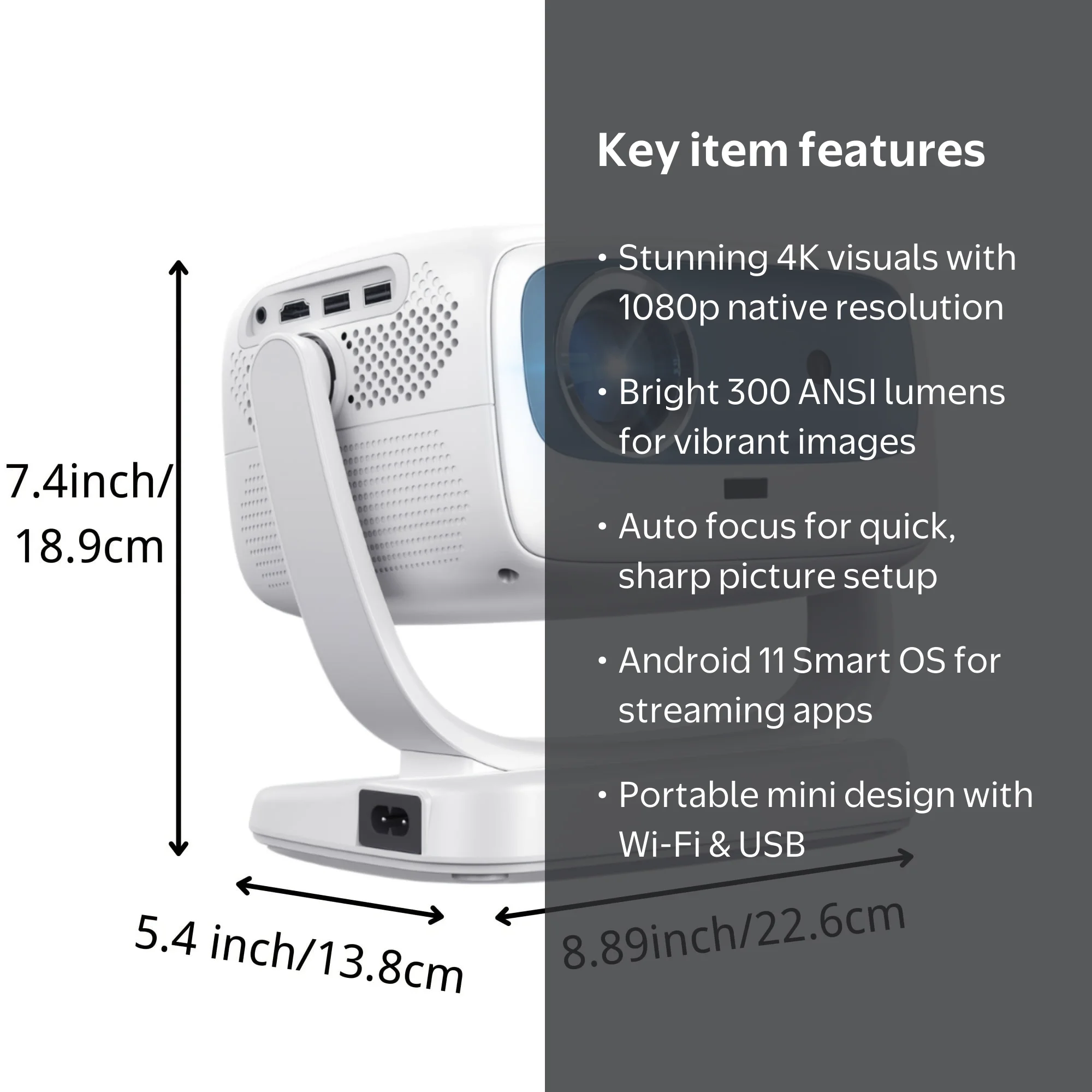 DANCIEYA 4K Support Projector with Auto Focus, 300 ANSI Lumens